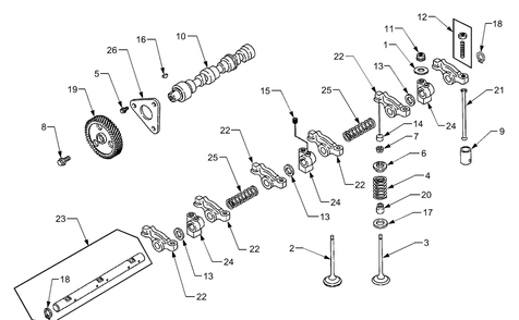 Camshaft And Valves Diagram and Parts List for 7304 54AD741100-54AT741100-54BD741100-54BT741100 Cub Cadet Lawn Tractor
